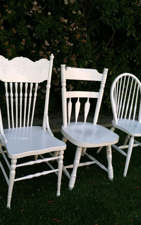 Chairs White Shabby Chic Set Of 3 Distressed By Thepaintedldy Shabby