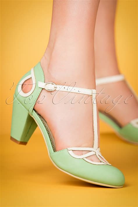 50s Lively Aimee T Strap Pumps In Mint