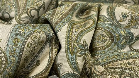 Teal Brown Paisley Print Cotton Linen Fabric 54w Etsy