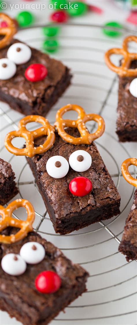 They'll have fun decorating their own christmas brownie with a candy cane trunk and ornaments made of sprinkles. Easy Rudolph Brownies - Your Cup of Cake