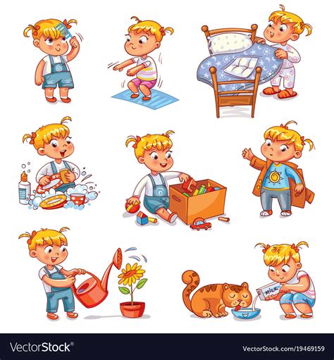 Cartoon Kid Daily Routine Activities Set Vector Image