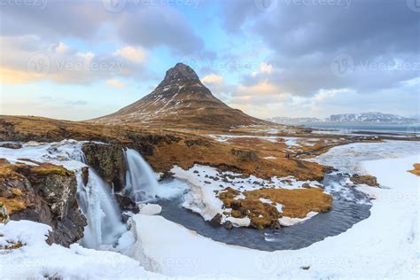 Beauty Of Kirkjufell Mountain With Water Falls 1367825 Stock Photo At