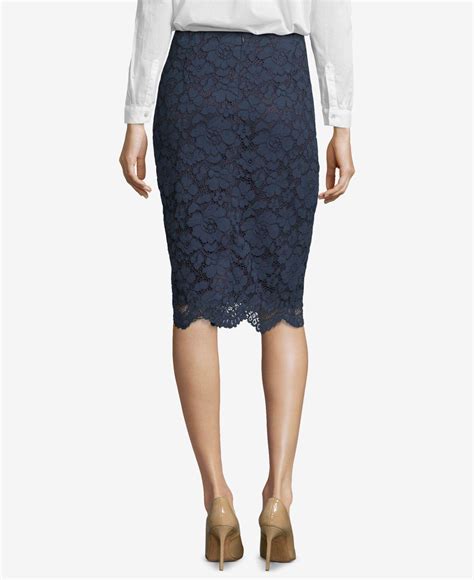 Eci Lace Pencil Skirt In Navy Blue Lyst