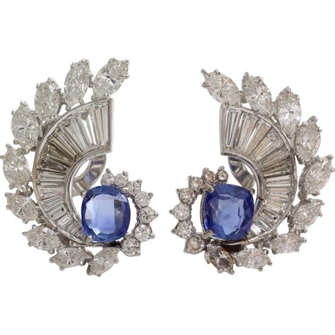 Art Deco Sapphire Diamond Earrings Platinum 14k Gold Vintage Blue