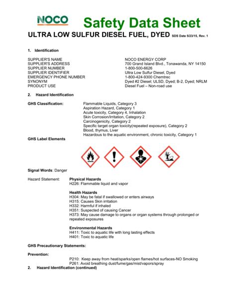 Safety Data Sheet Ultra Low Sulfur Diesel Fuel Dyed