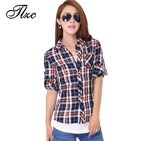 Buy Tlzc New Casual Button Women Plaids Shirts Long