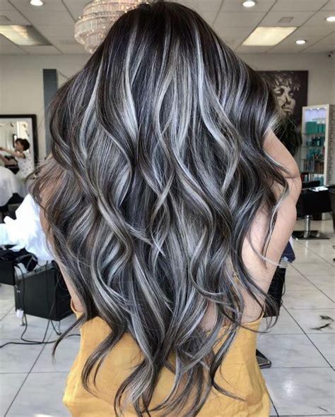 Black hair with peekaboo highlights. 60 Shades of Grey: Silver and White Highlights for Eternal ...