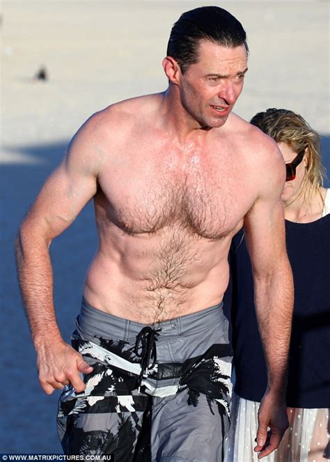 Hugh Jackman 49 Flaunts His Age Defying Ripped Physique As He Emerges From The Sea At Bondi