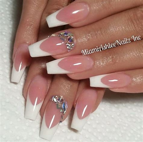 Tapered Square Nails French Nails Nails With Rhinestones Acrylic Nails Tapered Square