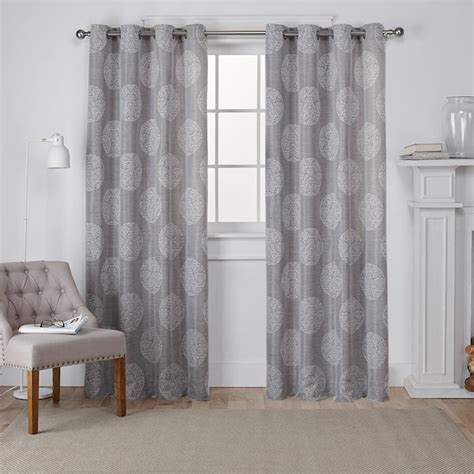 Ash Gray Medallion Linen Grommet Room Darkening Curtain 54 In W X 84