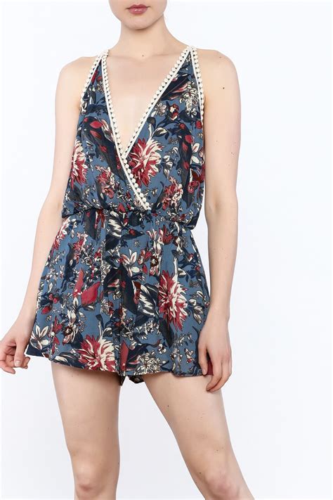 Blue Floral Printed Romper Rompers Romper Outfit Sleeveless Rompers