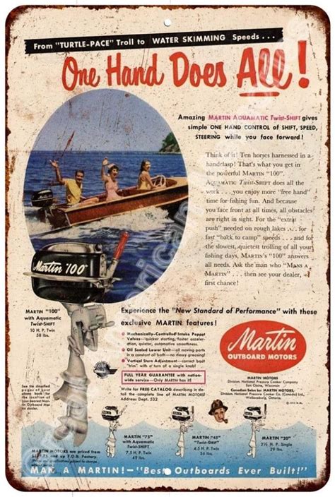 Martin 100 Outboard Motors Vintage Reproduction Sign 8x12 8122829