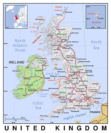Large Detailed Political Map Of United Kingdom With Relief Images And
