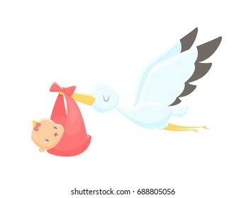 Cartoon Stork Carrying Baby Girl Vector Stock Vector Royalty Free