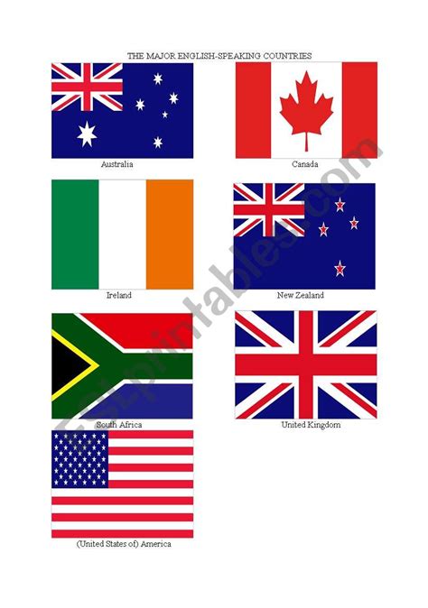 English Worksheets Flags Of English Speaking Countries