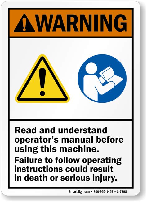 Read Operators Manual Before Using This Machine Sign Sku S 7898