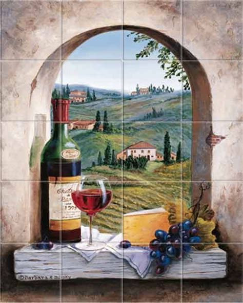 Tuscany Mural Shows A Vineyard Farmhouses Countryside Cypress Trees