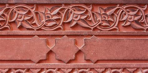 Carved Ornament Architecture Detail Of The Red Fort Agra Indi Stock
