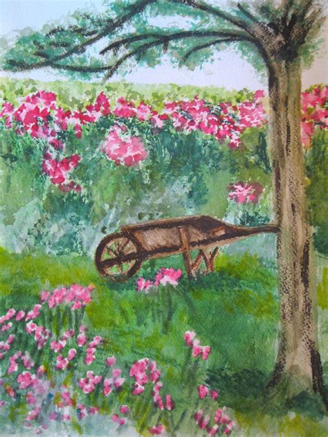 Wheelbarrow And Flowers Painting Watercolor Paintings Art