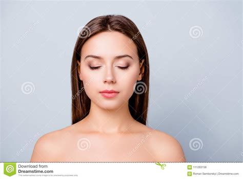 Close Up Photo Of Beautiful Woman`s Face Her Eyes Are Closed S Stock