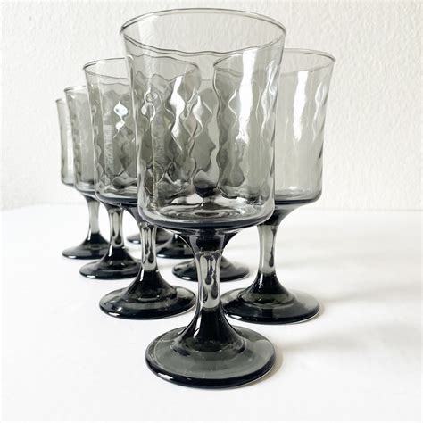 6 Vintage Libbey Glassware Libbey Gray Swirl Wine Glass Etsy