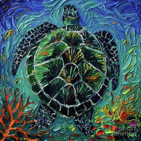 Sea Turtle Underwater Ii Commissioned Palette Knife Oil Painting Mona