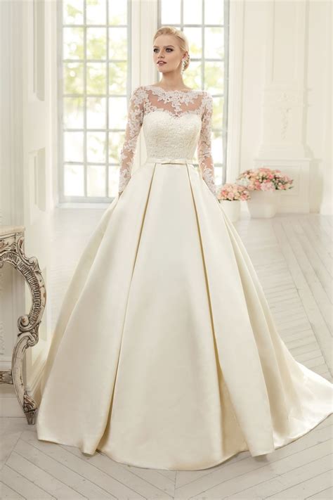 Elegant Simple Long Sleeve Wedding Dresses With Lace 2016 High Neck