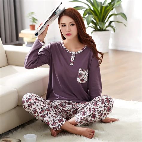 New Female Pocket Pajamas Flower Pants Warm Autumn Pyjamas Women High Quality Flower Plus Size L
