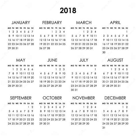 Calendar 2018 Year Stock Vector Illustration Of Planner 100527940