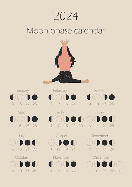 Calendrier Des Phases De La Lune Avec Une Fille Faisant Du Yoga Vecteur Premium