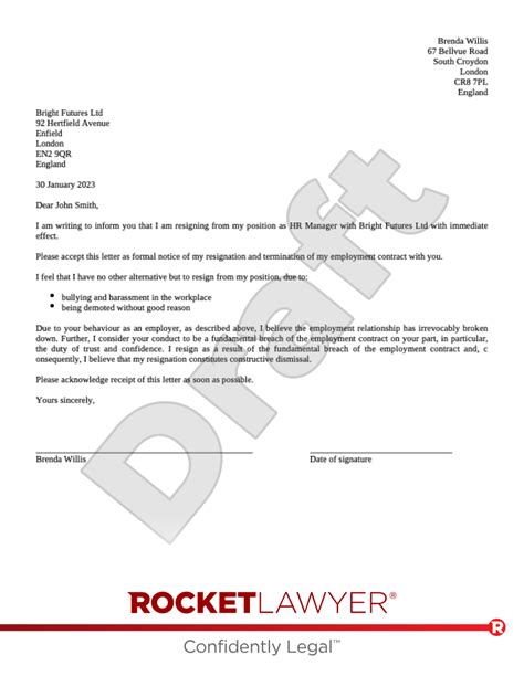 Constructive Dismissal Letter Template And Faqs Rocket Lawyer