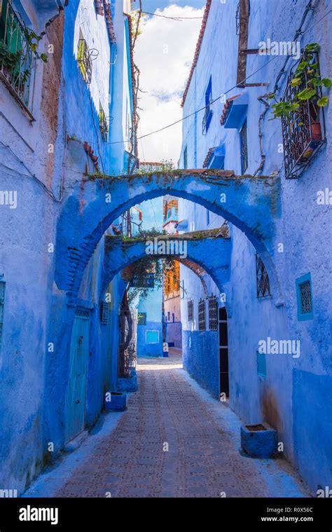 Amazing Street View Of Blue City Chefchaouen Morocco Africa Stock