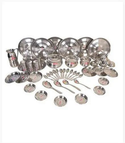 Priya Gold Silver Pcs Stainless Steel Dinner Set For Home Surface Finish Polished At Rs