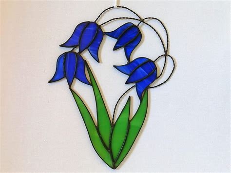 Bluebells Stained Glass Wildflowers Suncatcher Window Hanging Or Wall Decor Cobalt