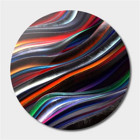 A Round Glass Plate With Multicolored Swirls On The Surface And Black Background