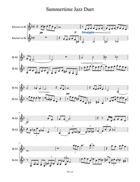 Summertime Jazz Duet Sheet Music For Clarinet In B Flat Woodwind Duet