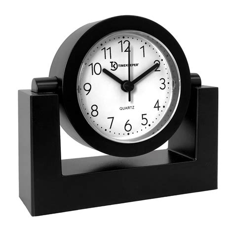 Timekeeper Desktop Swivel Clock For Desk Shelf Tabletop Black