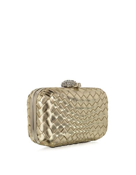 Forzieri Woven Leather Clutch Wcrystals Closure In Black Lyst