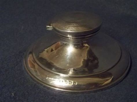 Antique Silver Circular Capstan Inkwell Manchester