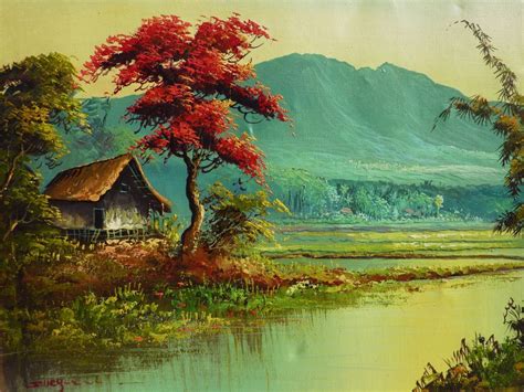 Colorful Landscape Oil Painting Of Tropical Asian Scene
