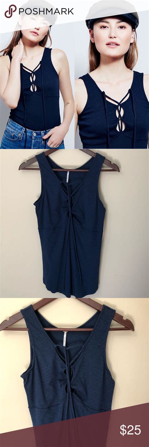 Nwt Free People Emmylou Ribbed Blue Tank Top Blue Tank Top Tops Ribbed Tank Tops