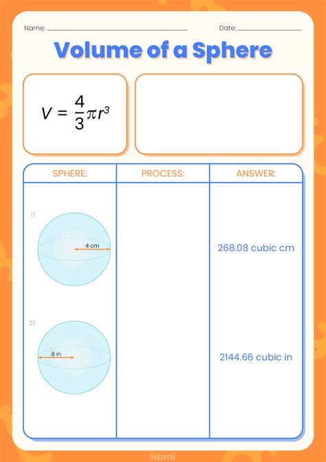 Volume Of A Sphere Answer Key For Teachers Perfect For Grades 10th