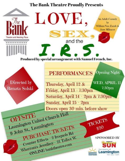 The Bank Theatre Presents Love Sex And The Irs Sun Parlour Players