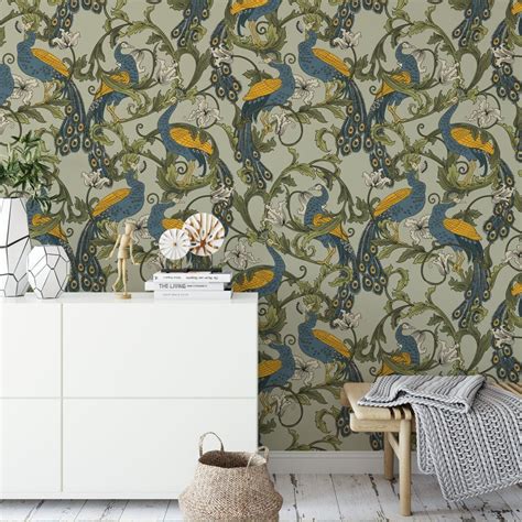 Vintage Peacocks Wallpaper Removable Wallpaper Self Adhesive Etsy