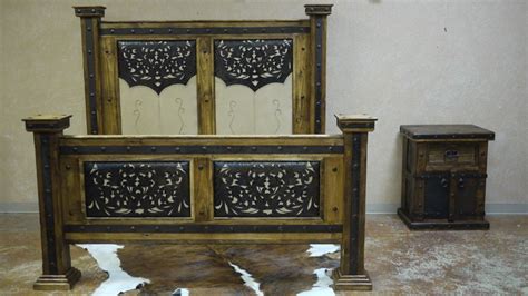 Old Door Tooled Leather Bed Ranch Furniture Rustic Bedroom Furniture