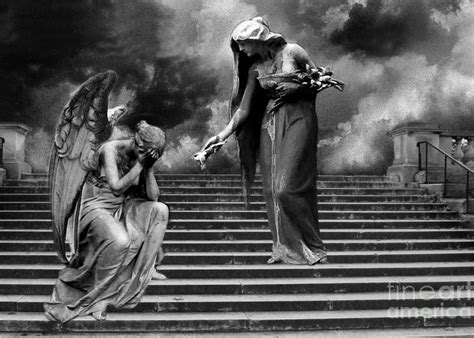 Surreal Fantasy Angels Weeping Black And White Print Angels Cry Too
