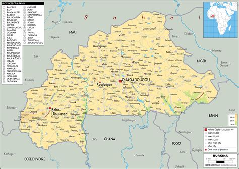 Large Size Physical Map Of Burkina Faso Worldometer