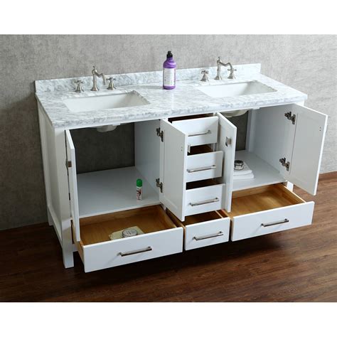 This contemporary vanity features glass counter top with integrated double tempered glass sink with one hole for the faucet installation, mdf front face panels. Buy Vincent 60" Solid Wood Double Bathroom Vanity in White ...