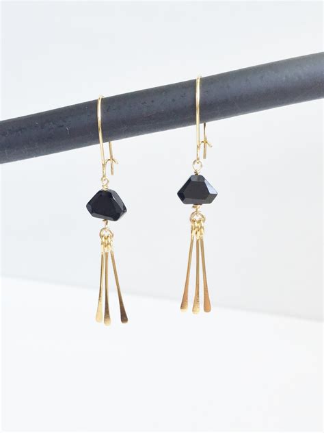 Black Spinel Earrings Gold And Black Gemstone Earrings Black Dangle
