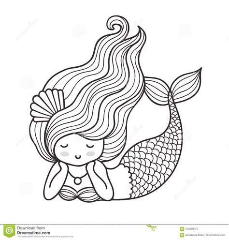 Dreamy Lying Mermaid With Long Curly Hair Stock Vector Illustration